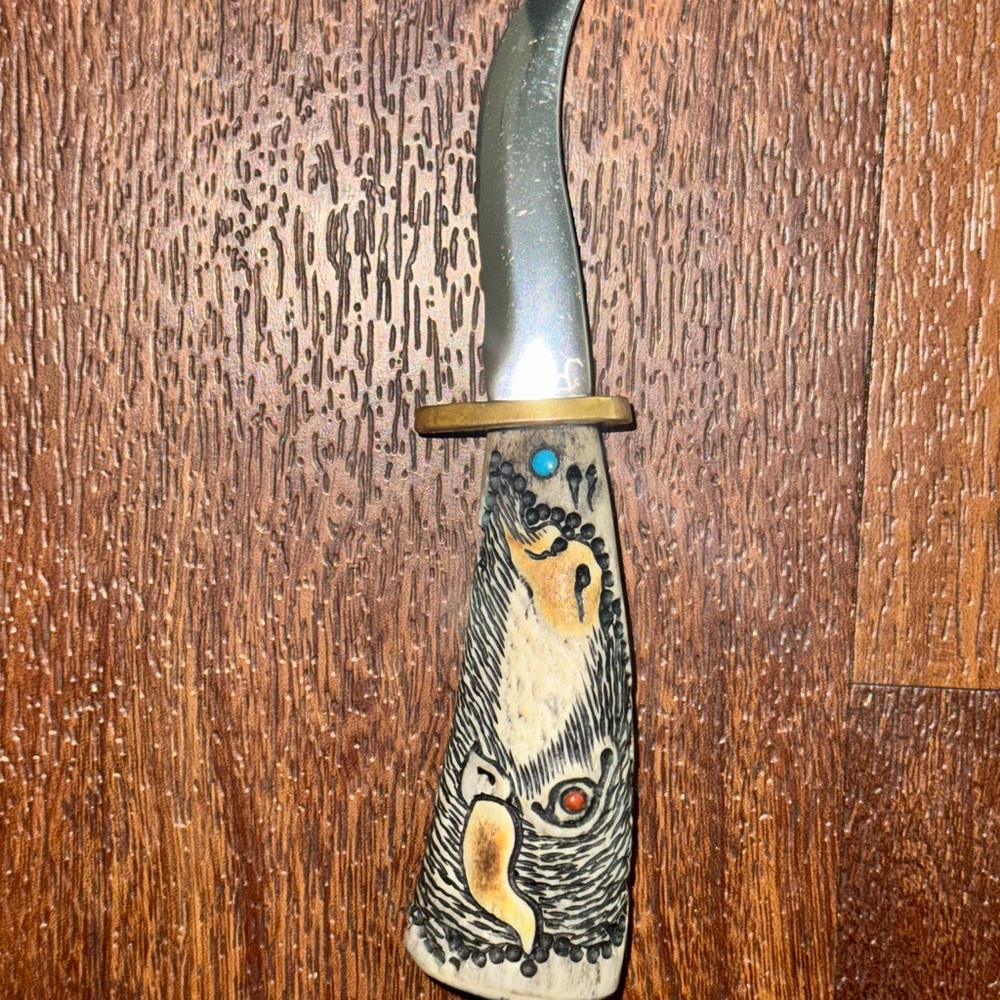 Todd Miller Miniature Bowie #0752 Scrimshaw Handle Turquoise Inlay